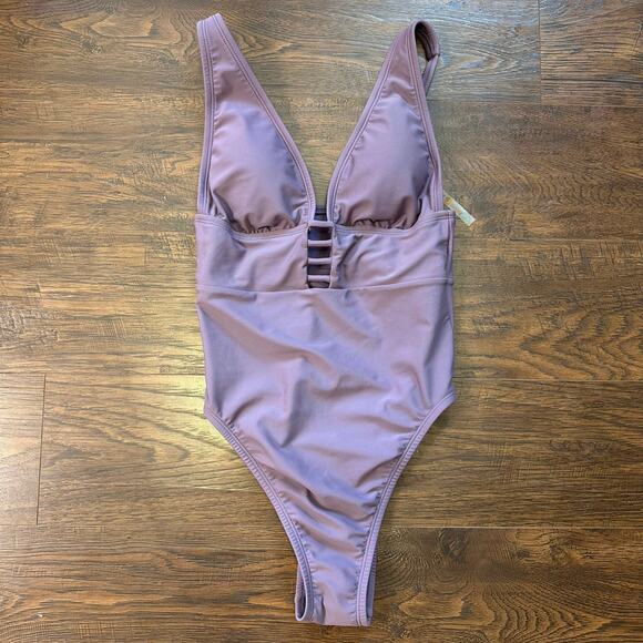 Shade & Shore Purple Swimsuit One Piece Women's S Hi-Cut Plunge Neck Adjustable - Picture 1 of 4